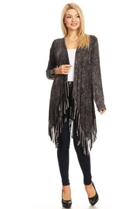 Acid Washed Black Fringe Cardigan